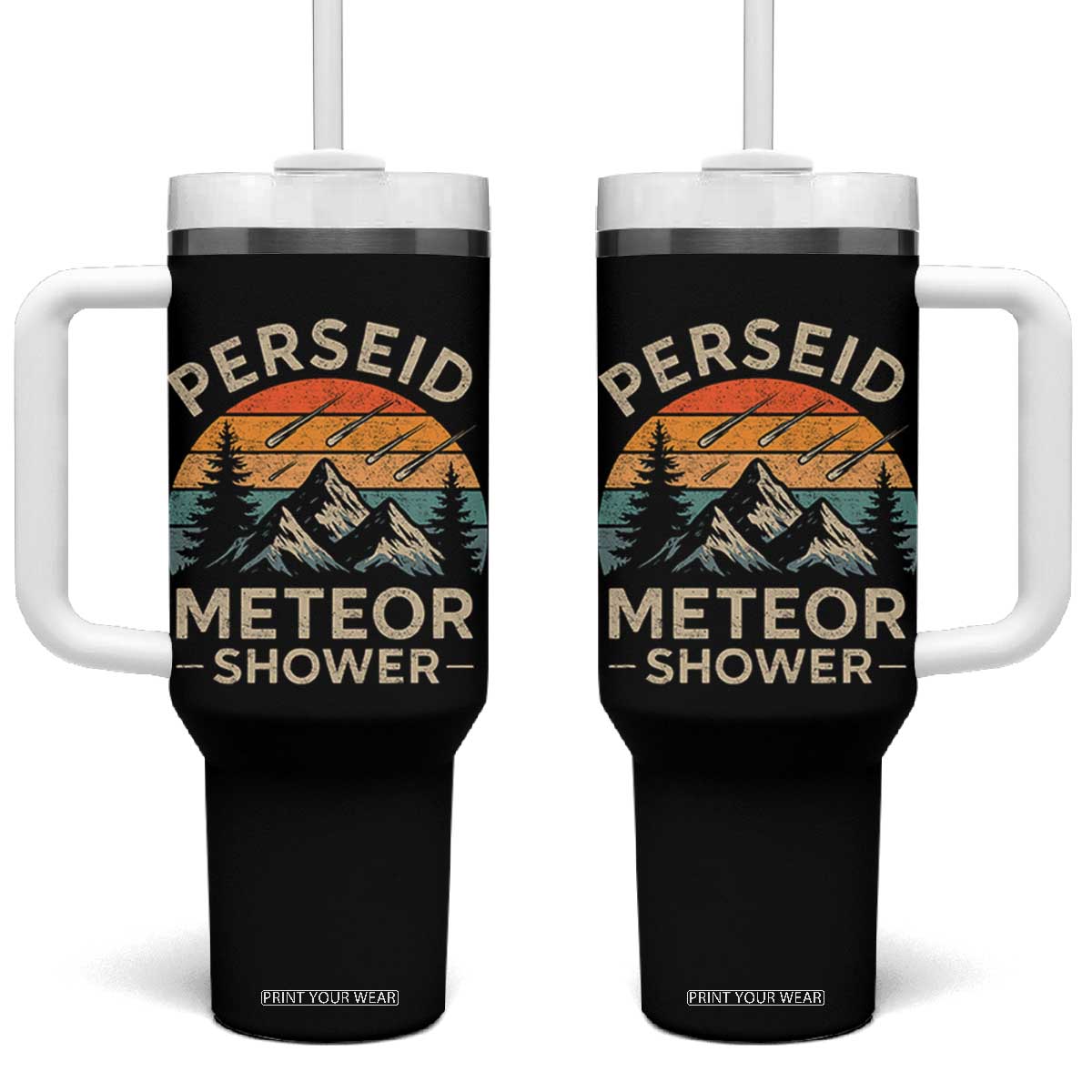 Perseid Meteor Shower Tumbler With Handle Shooting Stars Astronomy Vintage Mountain TS11 One Size: 40 oz Black Print Your Wear