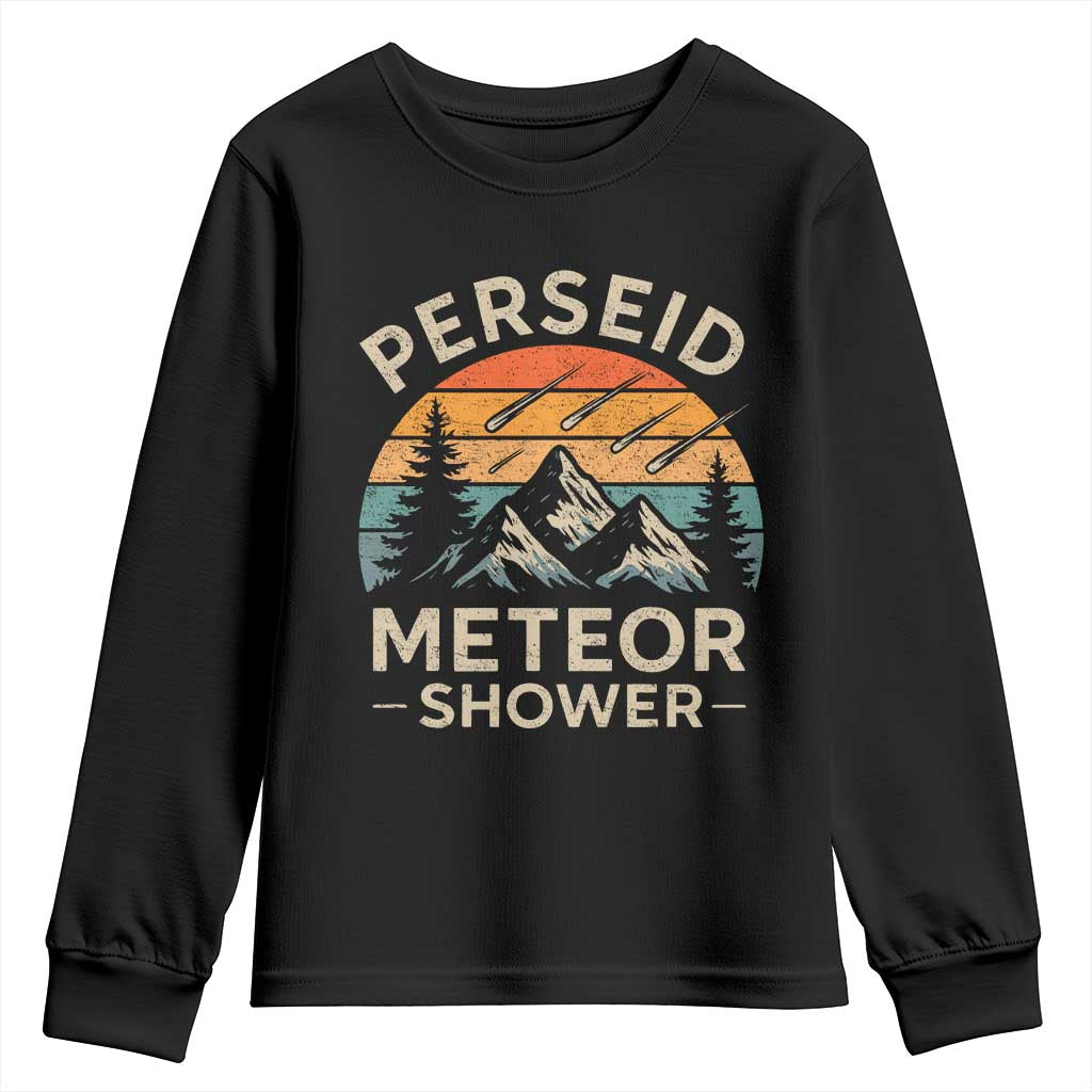Perseid Meteor Shower Youth Sweatshirt Shooting Stars Astronomy Vintage Mountain TS11 Black Print Your Wear