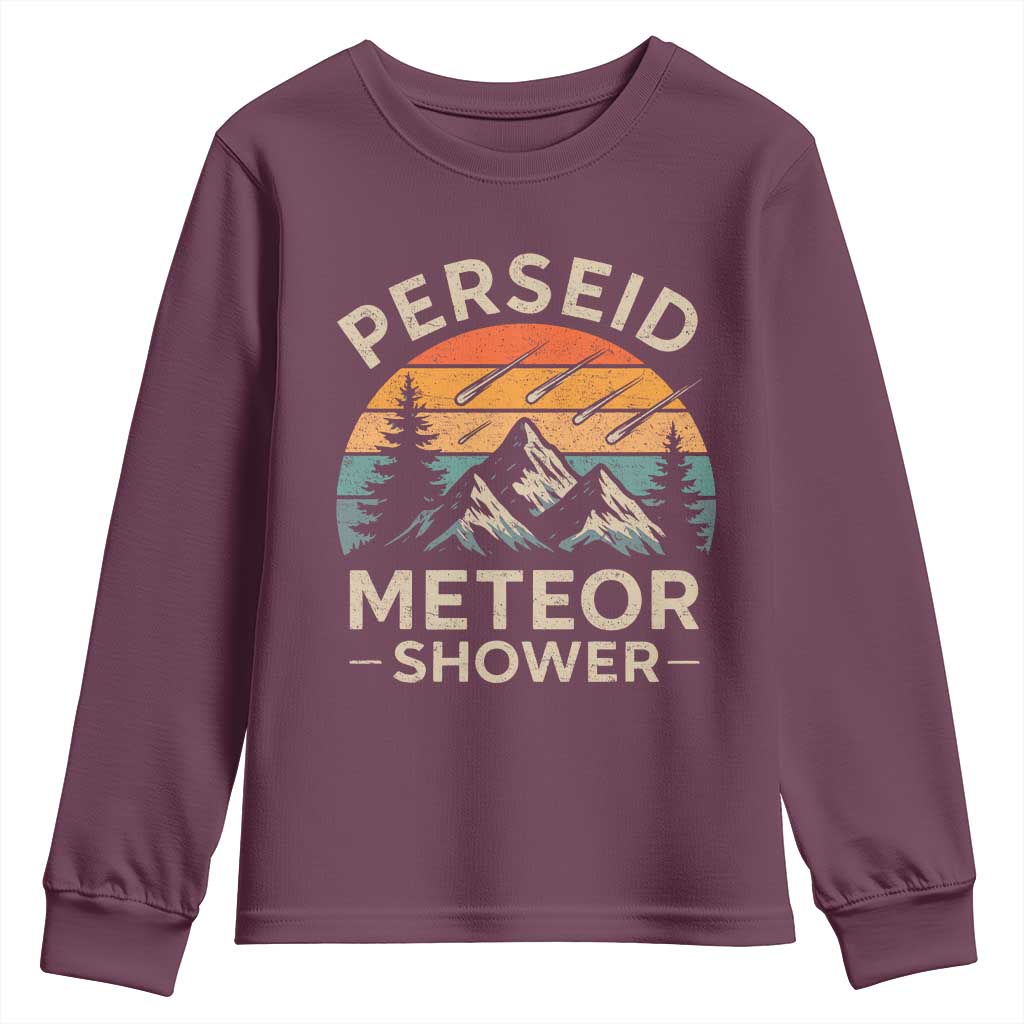 Perseid Meteor Shower Youth Sweatshirt Shooting Stars Astronomy Vintage Mountain TS11 Maroon Print Your Wear