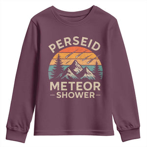 Perseid Meteor Shower Youth Sweatshirt Shooting Stars Astronomy Vintage Mountain TS11 Maroon Print Your Wear