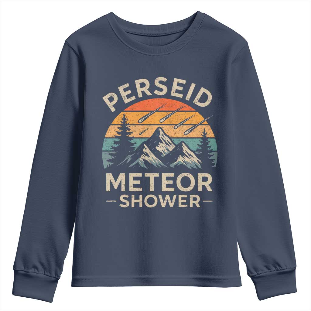 Perseid Meteor Shower Youth Sweatshirt Shooting Stars Astronomy Vintage Mountain TS11 Navy Print Your Wear