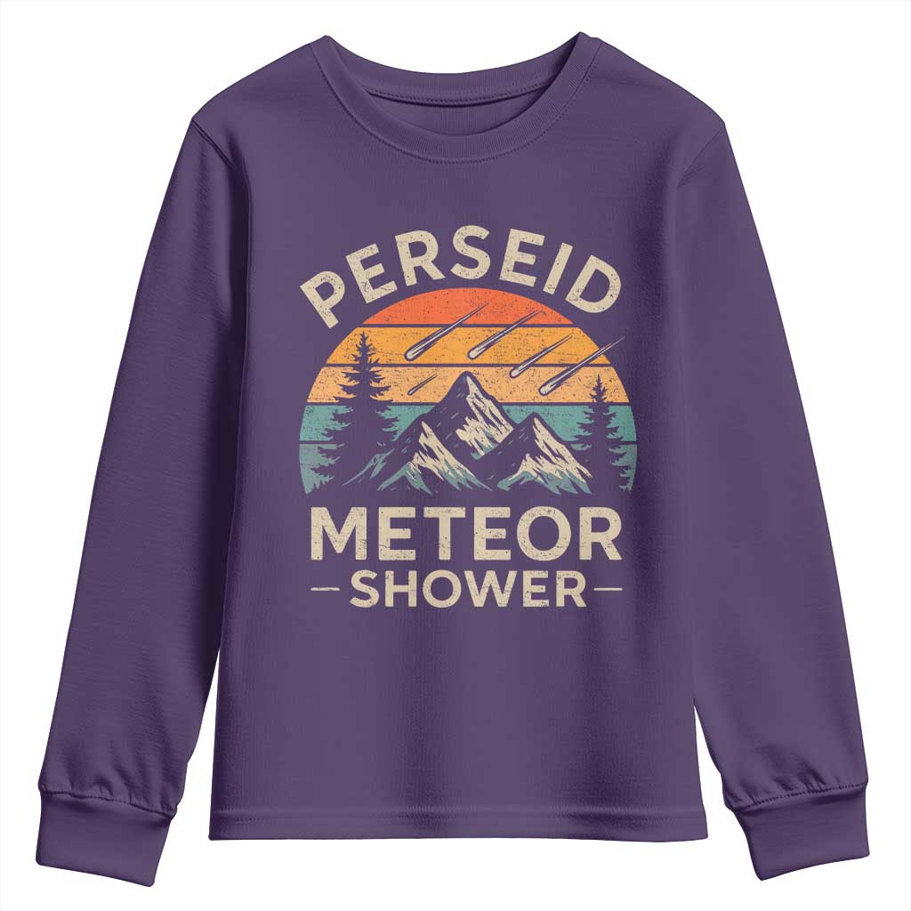 Perseid Meteor Shower Youth Sweatshirt Shooting Stars Astronomy Vintage Mountain TS11 Purple Print Your Wear