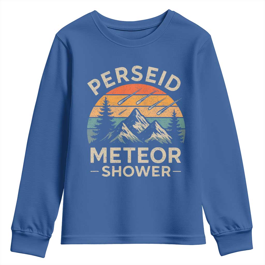 Perseid Meteor Shower Youth Sweatshirt Shooting Stars Astronomy Vintage Mountain TS11 Royal Blue Print Your Wear