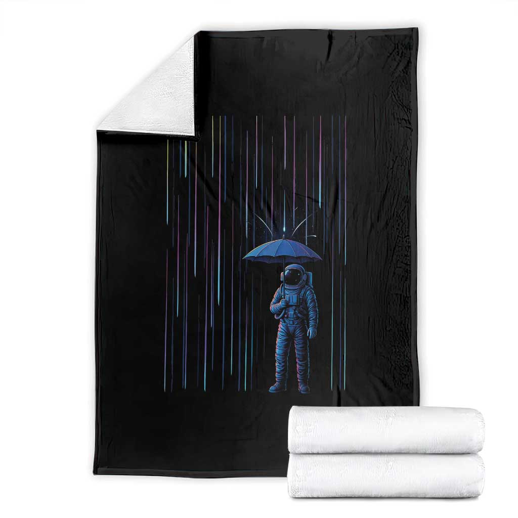 Perseid Meteor Shower Raining Astronaut With Umbrella Throw Blanket TS11 Black Print Your Wear