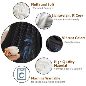 Perseid Meteor Shower Raining Astronaut With Umbrella Throw Blanket TS11 Print Your Wear
