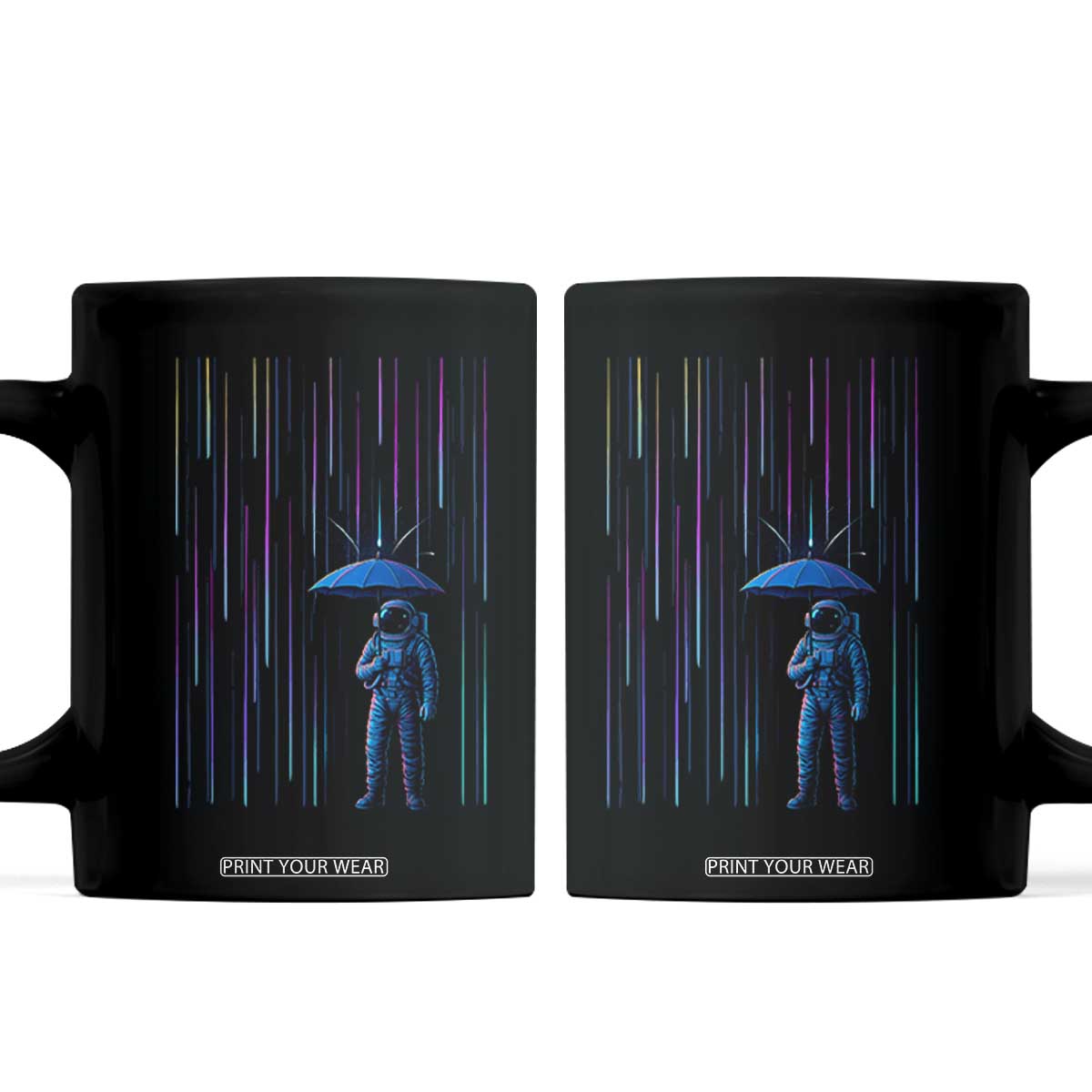 Perseid Meteor Shower Raining Astronaut With Umbrella Coffee Mug TS11 Black Print Your Wear