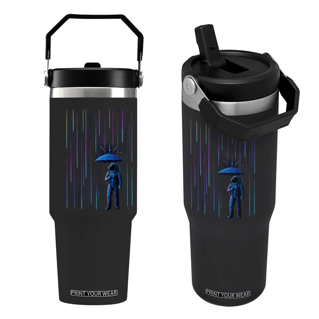 Perseid Meteor Shower Raining Astronaut With Umbrella Flip Straw Tumbler TS11 One Size: 30 oz Black Print Your Wear