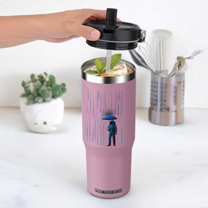 Perseid Meteor Shower Raining Astronaut With Umbrella Flip Straw Tumbler TS11 One Size: 30 oz Light Pink Print Your Wear
