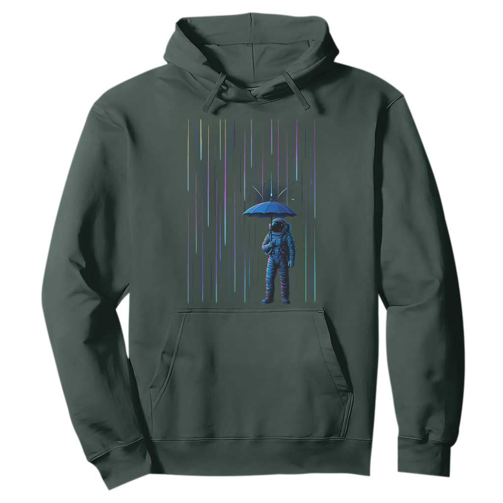 Perseid Meteor Shower Raining Astronaut With Umbrella Hoodie TS11 Dark Forest Green Print Your Wear