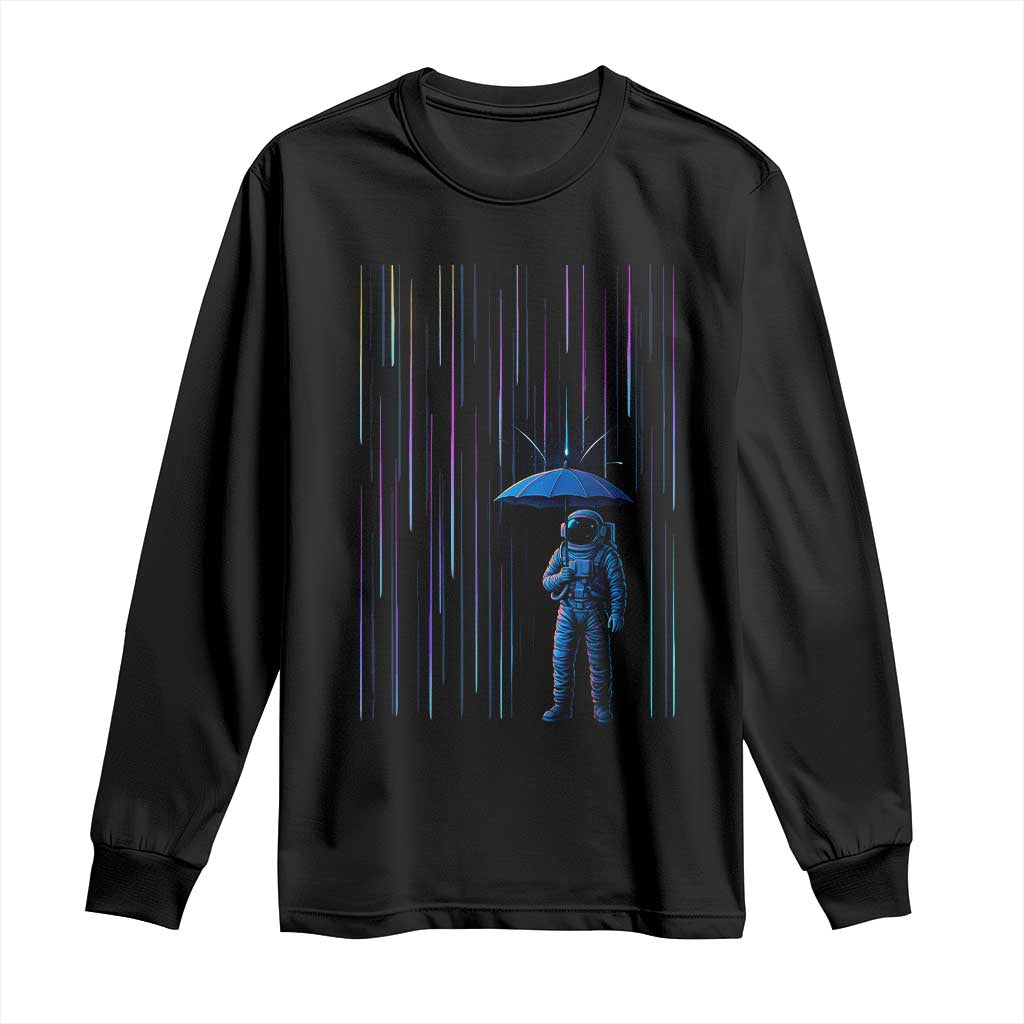 Perseid Meteor Shower Raining Astronaut With Umbrella Long Sleeve Shirt TS11 Black Print Your Wear