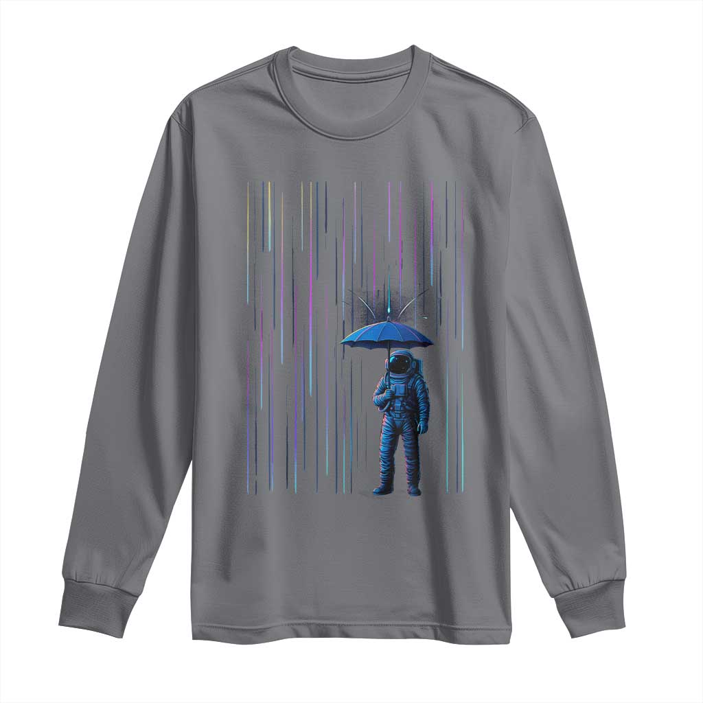 Perseid Meteor Shower Raining Astronaut With Umbrella Long Sleeve Shirt TS11 Charcoal Print Your Wear