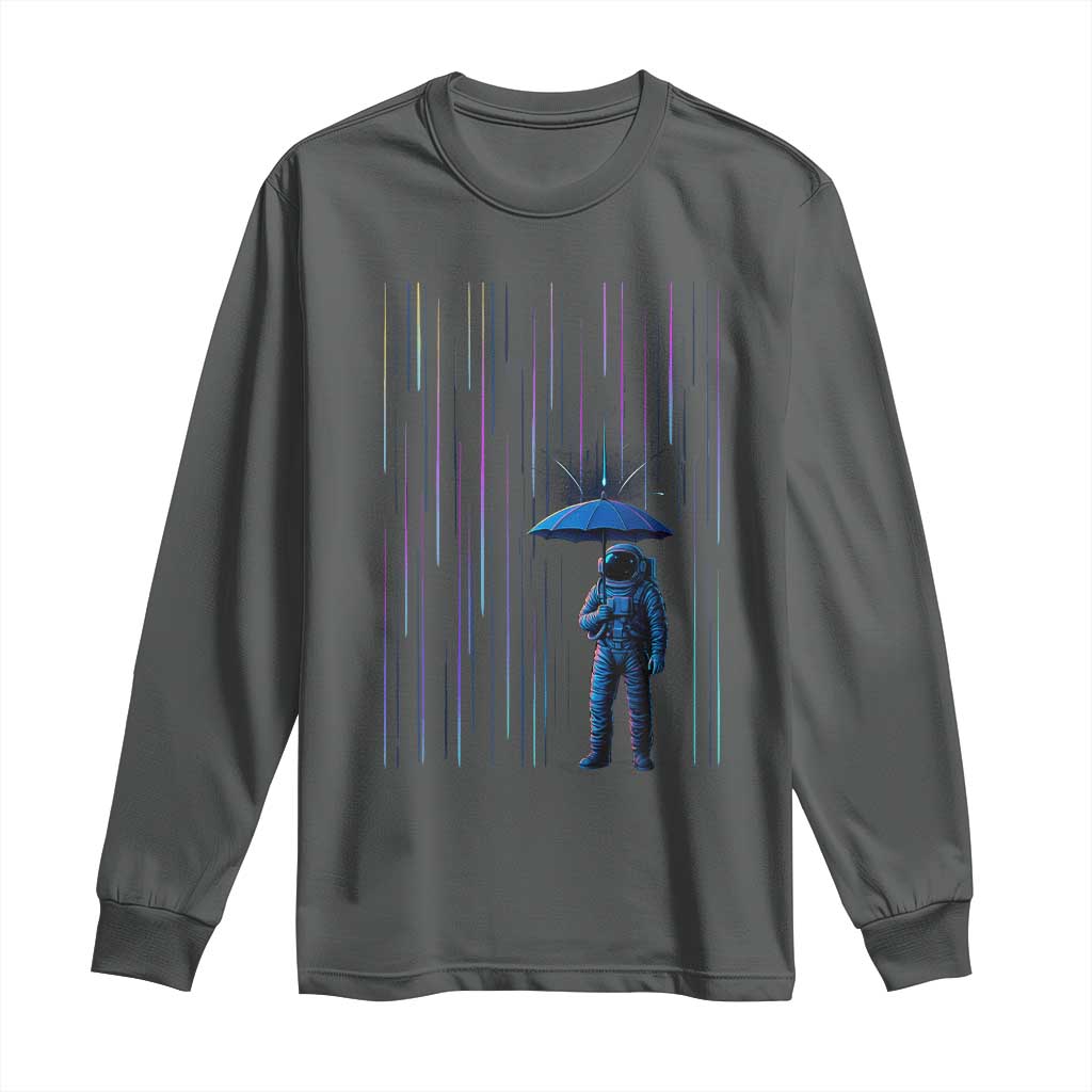 Perseid Meteor Shower Raining Astronaut With Umbrella Long Sleeve Shirt TS11 Dark Heather Print Your Wear