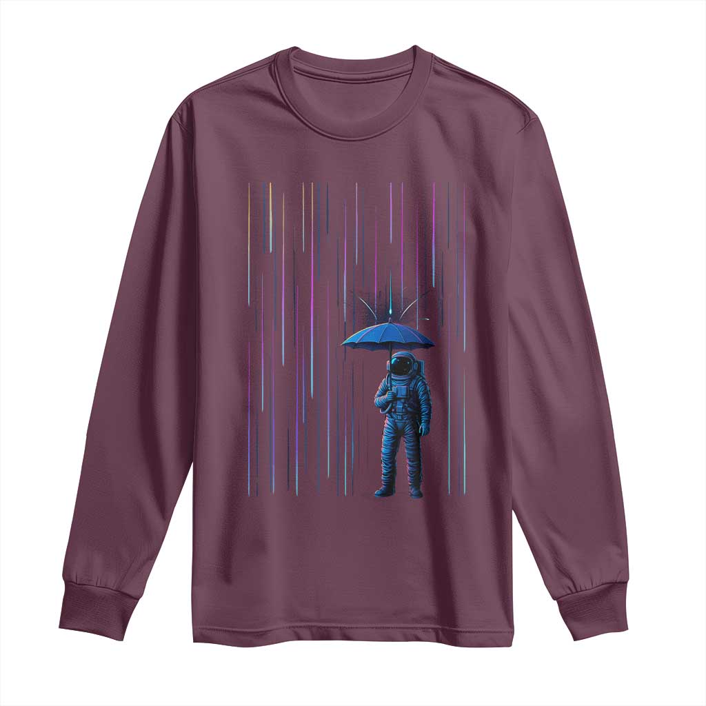 Perseid Meteor Shower Raining Astronaut With Umbrella Long Sleeve Shirt TS11 Maroon Print Your Wear