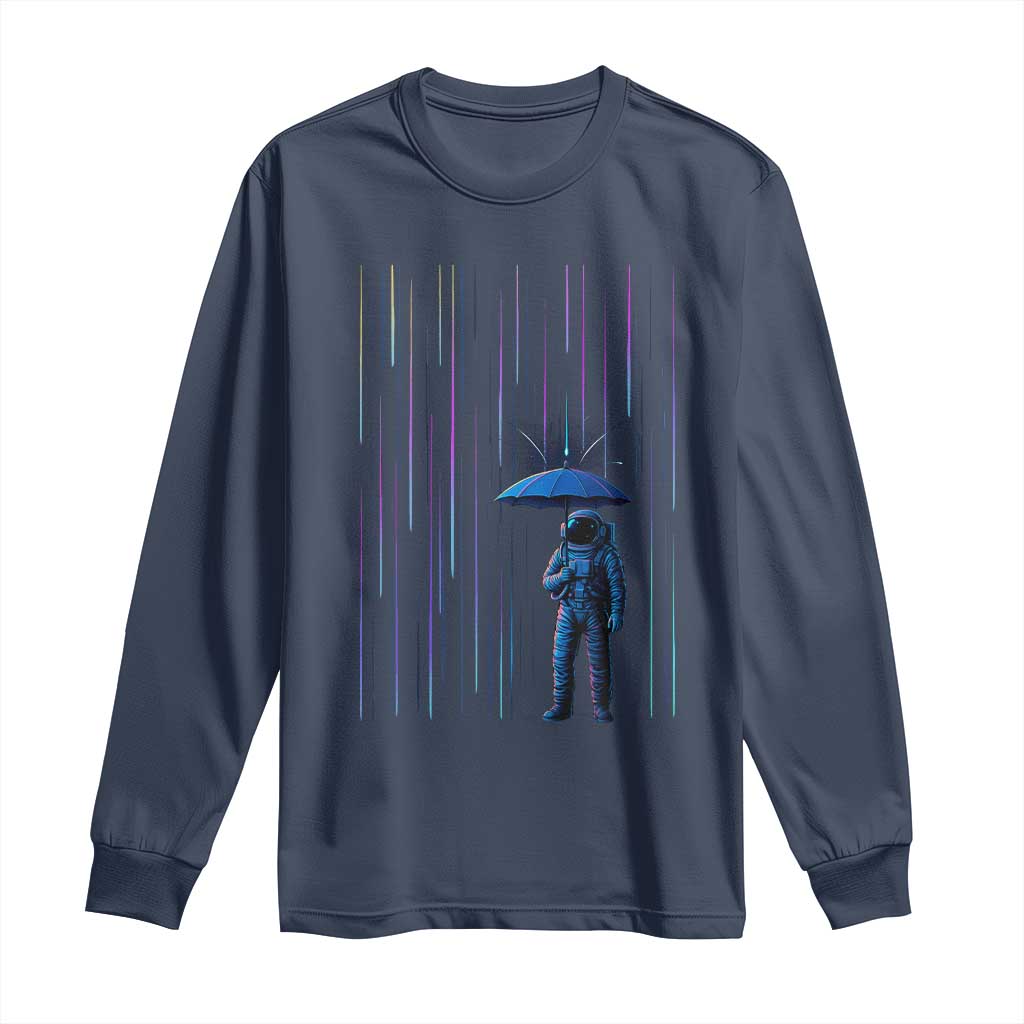 Perseid Meteor Shower Raining Astronaut With Umbrella Long Sleeve Shirt TS11 Navy Print Your Wear