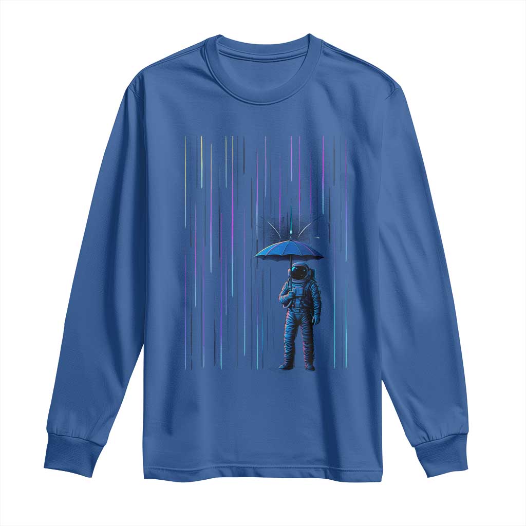 Perseid Meteor Shower Raining Astronaut With Umbrella Long Sleeve Shirt TS11 Royal Blue Print Your Wear