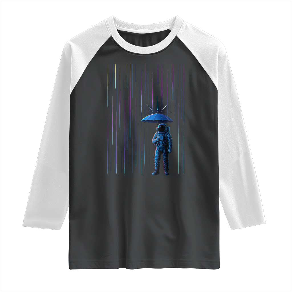 Perseid Meteor Shower Raining Astronaut With Umbrella Raglan Shirt - Print Your Wear