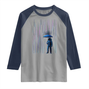 Perseid Meteor Shower Raining Astronaut With Umbrella Raglan Shirt TS11 Sport Gray Navy Print Your Wear