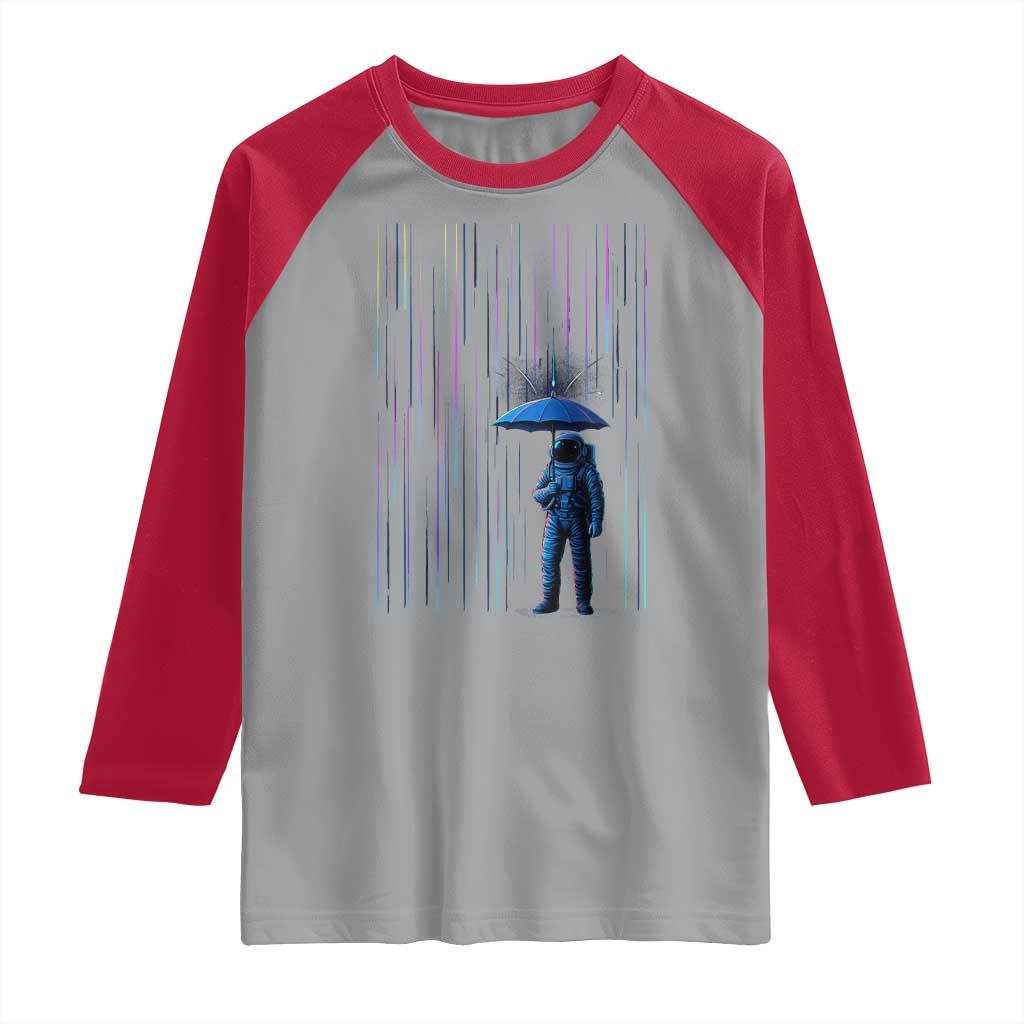 Perseid Meteor Shower Raining Astronaut With Umbrella Raglan Shirt TS11 Sport Gray Red Print Your Wear