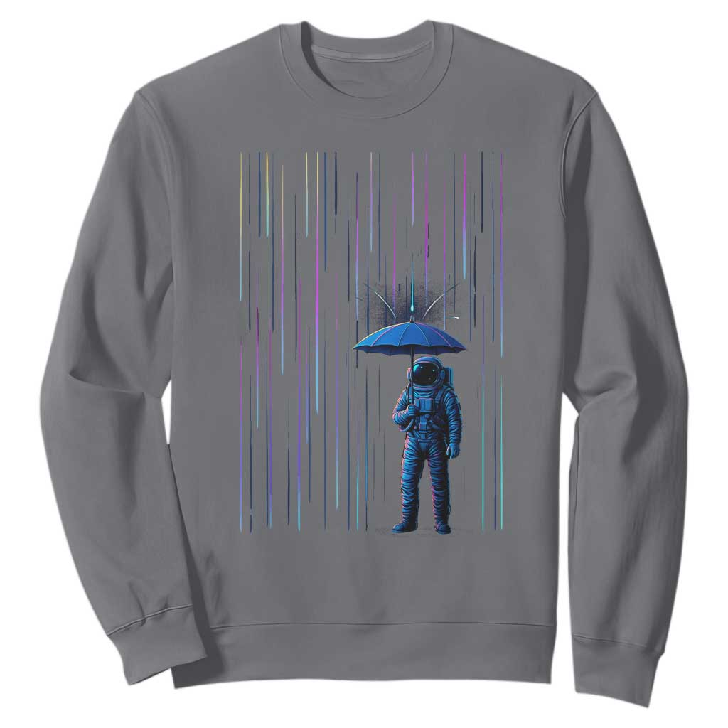 Perseid Meteor Shower Raining Astronaut With Umbrella Sweatshirt TS11 Charcoal Print Your Wear