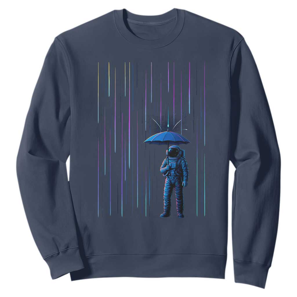 Perseid Meteor Shower Raining Astronaut With Umbrella Sweatshirt TS11 Navy Print Your Wear