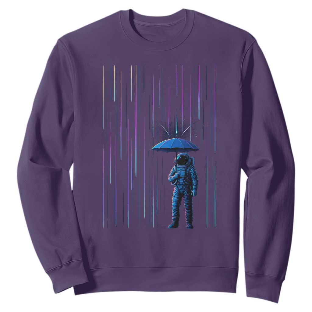 Perseid Meteor Shower Raining Astronaut With Umbrella Sweatshirt TS11 Purple Print Your Wear