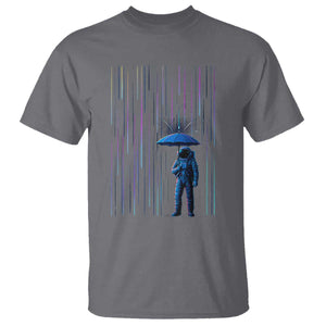 Perseid Meteor Shower Raining Astronaut With Umbrella T Shirt TS11 Charcoal Print Your Wear