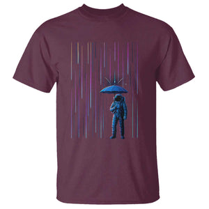 Perseid Meteor Shower Raining Astronaut With Umbrella T Shirt TS11 Maroon Print Your Wear