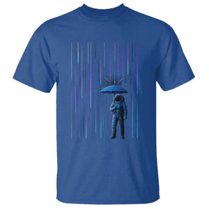 Perseid Meteor Shower Raining Astronaut With Umbrella T Shirt TS11 Royal Blue Print Your Wear
