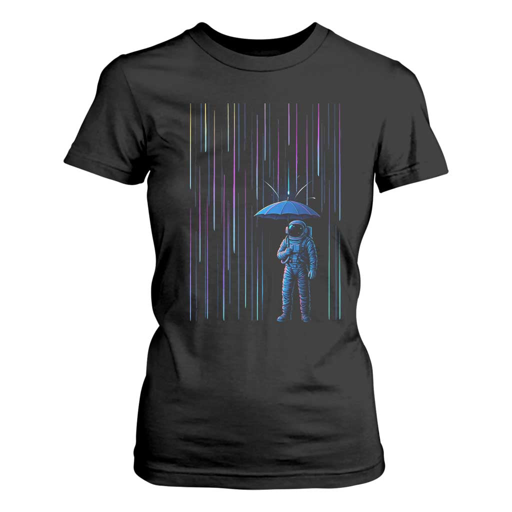 Perseid Meteor Shower Raining Astronaut With Umbrella T Shirt For Women - Print Your Wear