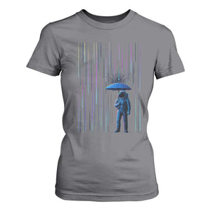 Perseid Meteor Shower Raining Astronaut With Umbrella T Shirt For Women TS11 Charcoal Print Your Wear