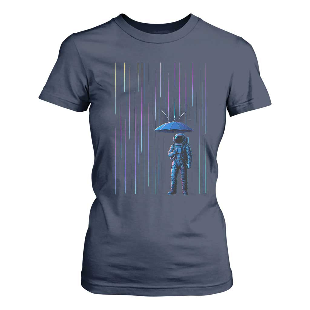 Perseid Meteor Shower Raining Astronaut With Umbrella T Shirt For Women TS11 Navy Print Your Wear