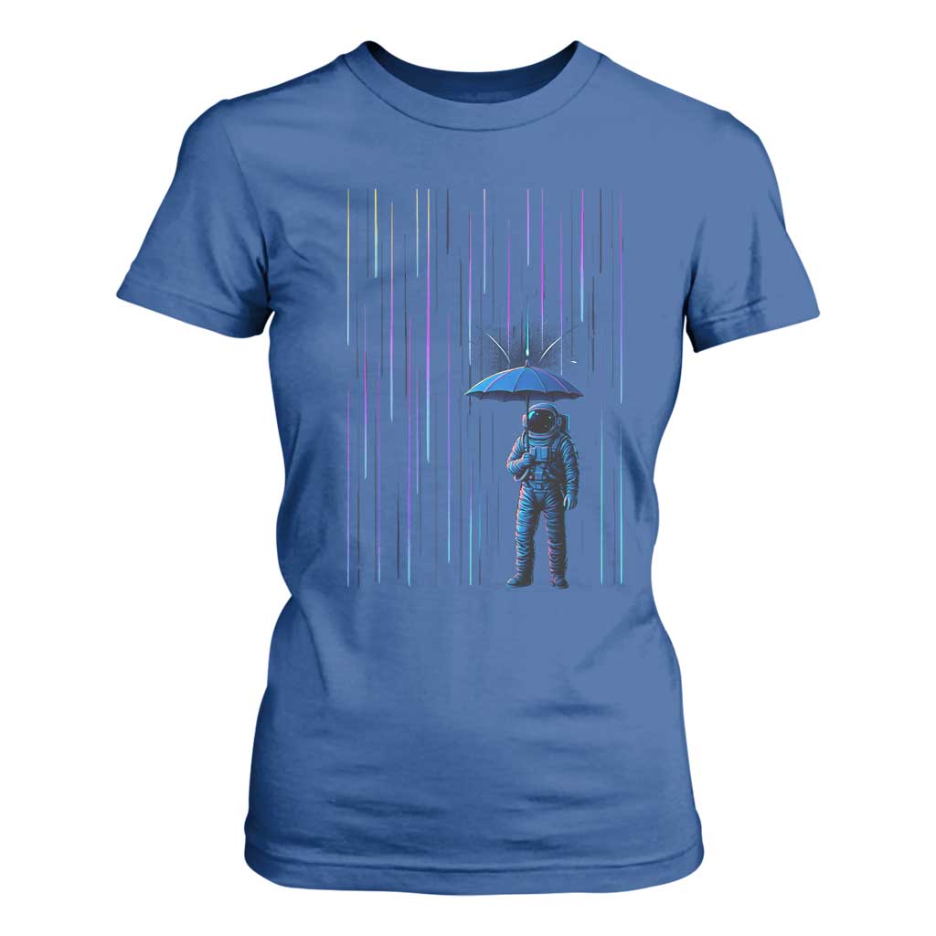 Perseid Meteor Shower Raining Astronaut With Umbrella T Shirt For Women TS11 Royal Blue Print Your Wear