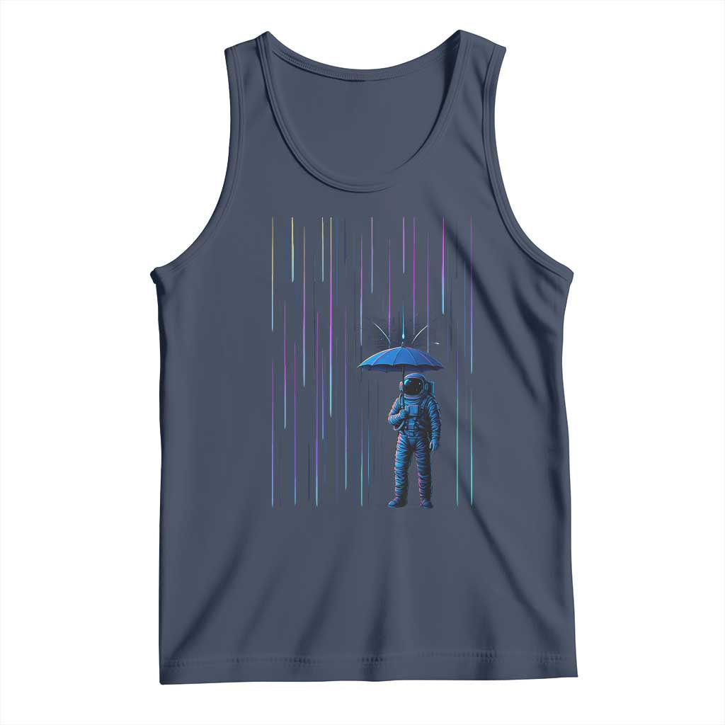 Perseid Meteor Shower Raining Astronaut With Umbrella Tank Top TS11 Navy Print Your Wear