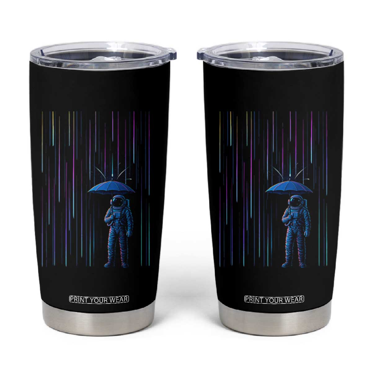 Perseid Meteor Shower Raining Astronaut With Umbrella Tumbler Cup TS11 Black Print Your Wear