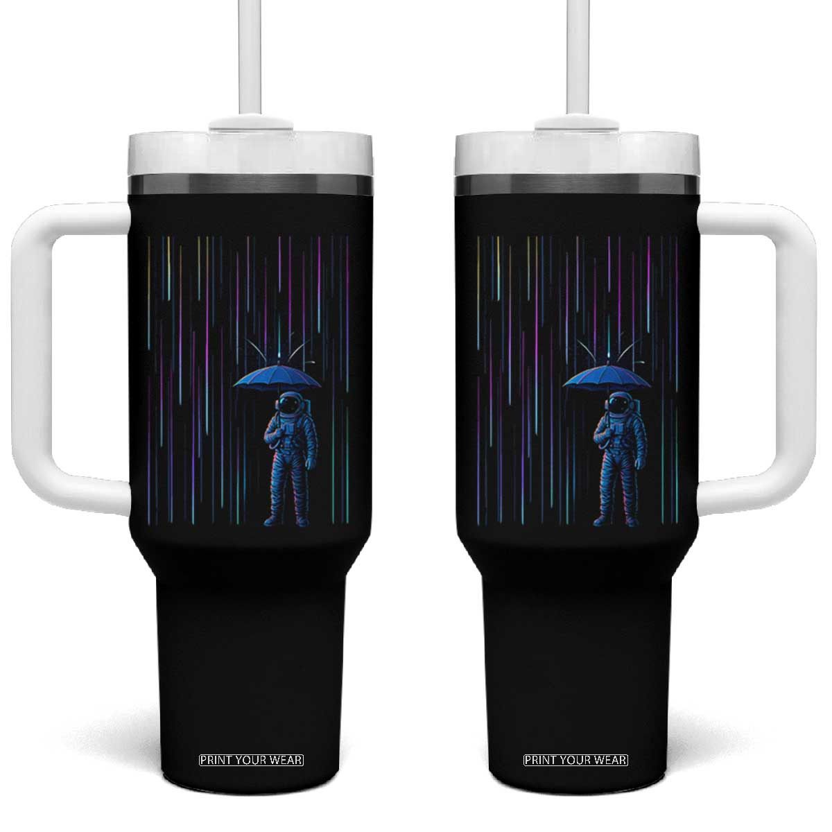 Perseid Meteor Shower Raining Astronaut With Umbrella Tumbler With Handle TS11 One Size: 40 oz Black Print Your Wear