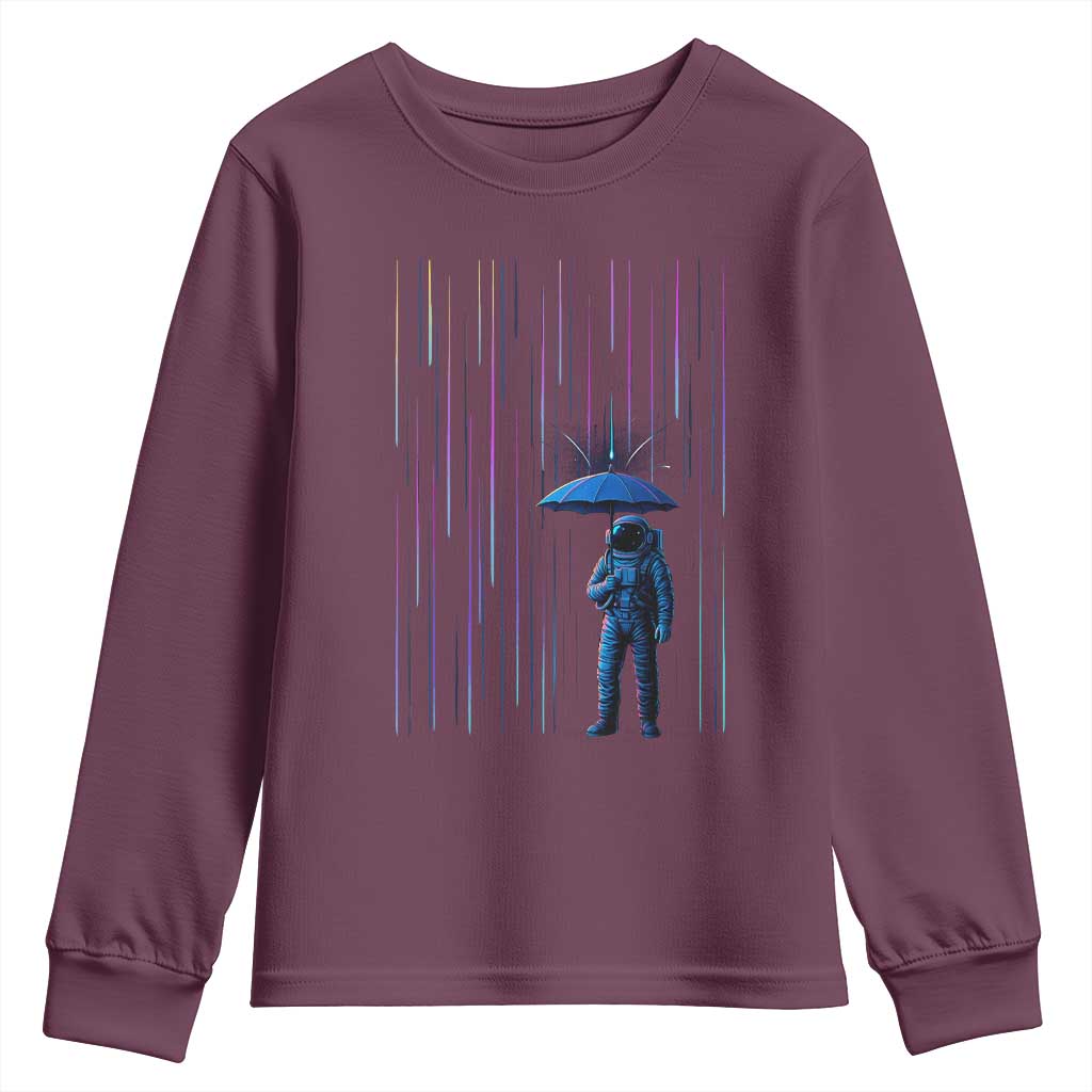 Perseid Meteor Shower Raining Astronaut With Umbrella Youth Sweatshirt TS11 Maroon Print Your Wear
