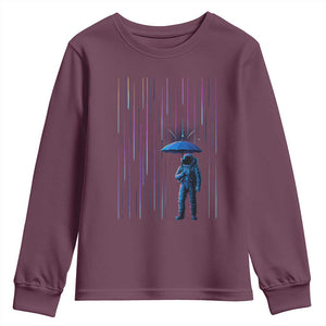 Perseid Meteor Shower Raining Astronaut With Umbrella Youth Sweatshirt TS11 Maroon Print Your Wear