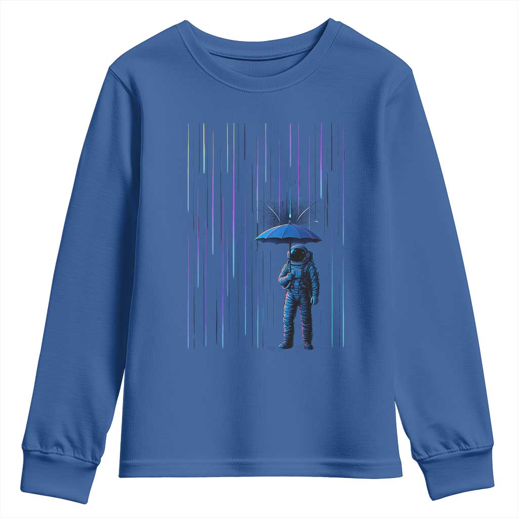 Perseid Meteor Shower Raining Astronaut With Umbrella Youth Sweatshirt TS11 Royal Blue Print Your Wear