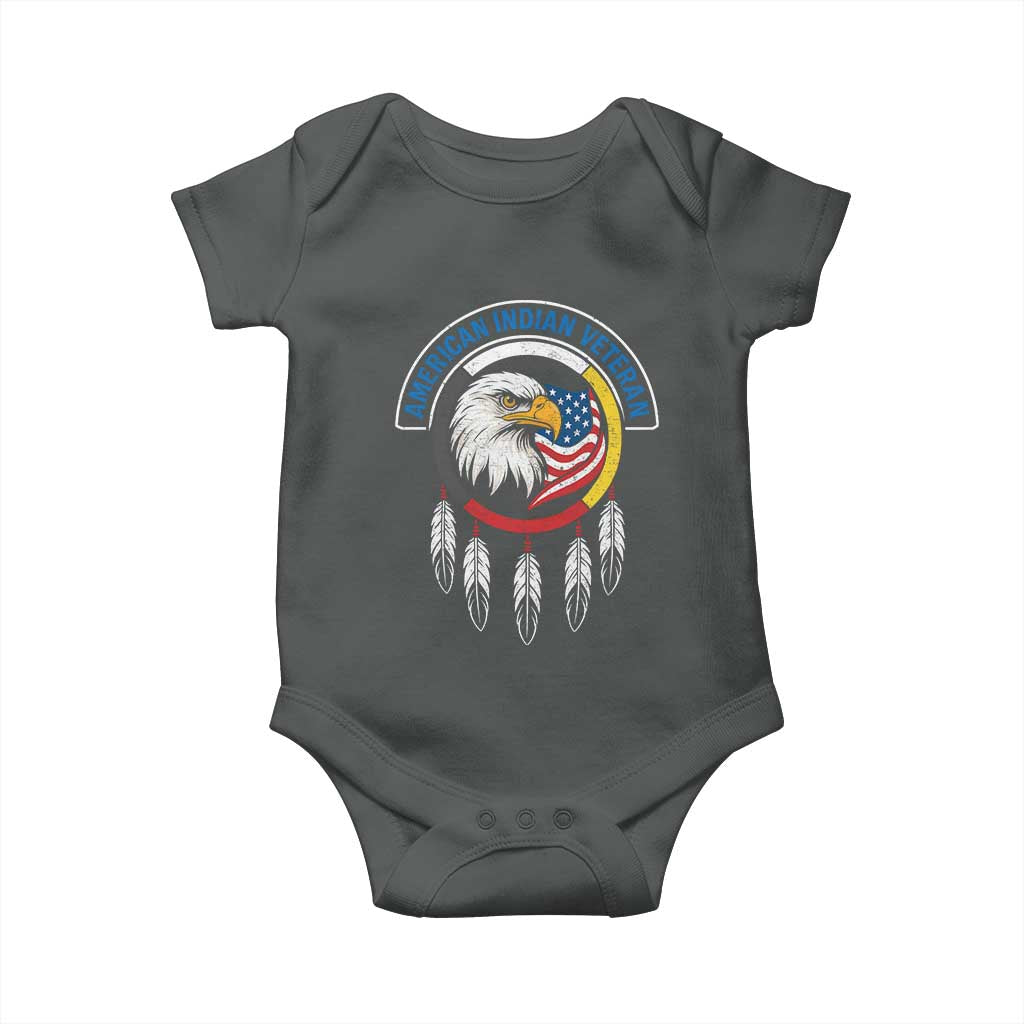 American Indian Veteran Baby Onesie Native American Veteran Eagle Dreamcatcher TS11 Dark Heather Print Your Wear