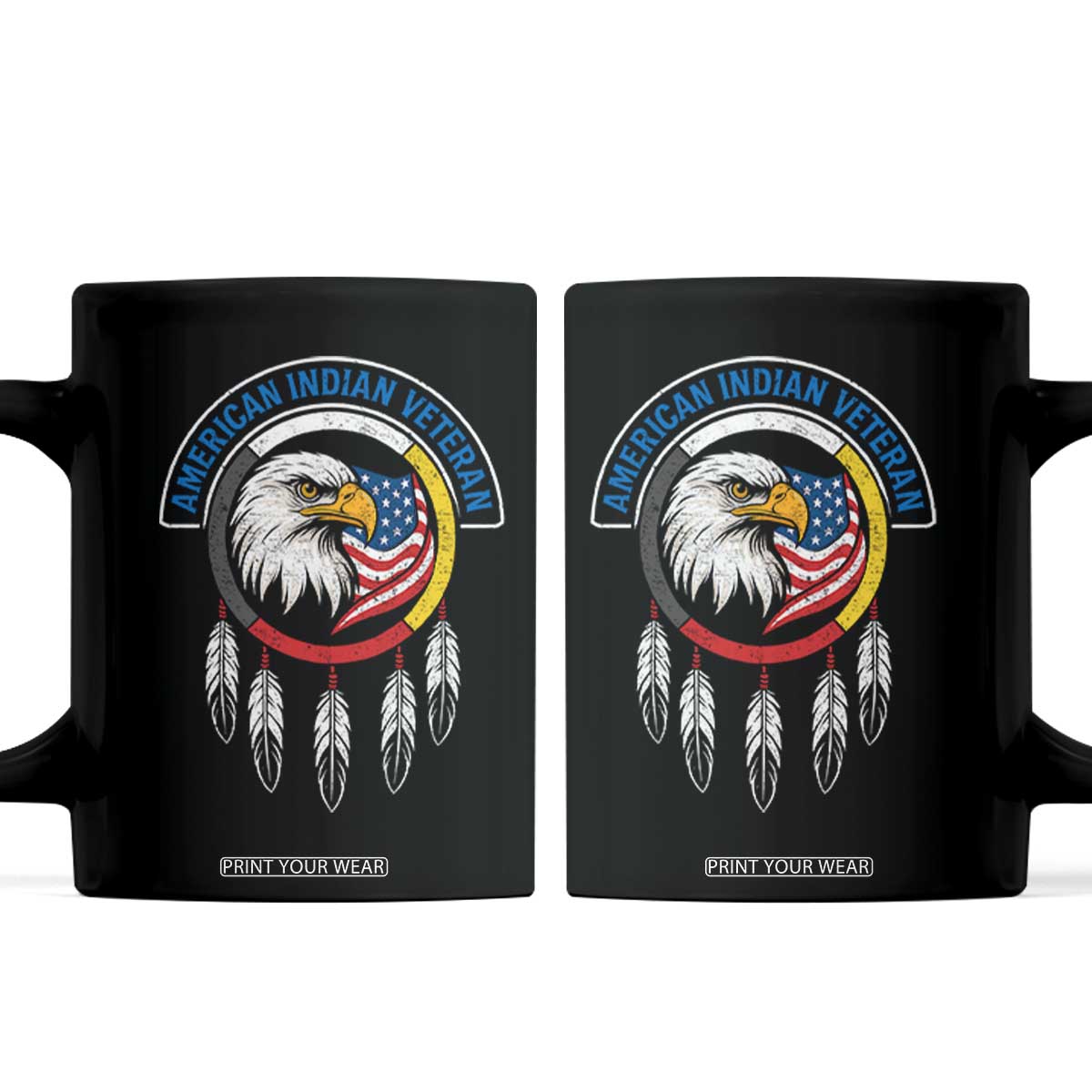 American Indian Veteran Coffee Mug Native American Veteran Eagle Dreamcatcher TS11 Black Print Your Wear