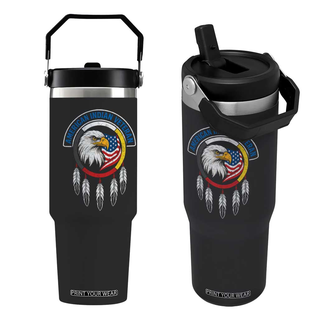 American Indian Veteran Flip Straw Tumbler Native American Veteran Eagle Dreamcatcher TS11 One Size: 30 oz Black Print Your Wear