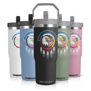 American Indian Veteran Flip Straw Tumbler Native American Veteran Eagle Dreamcatcher TS11 Print Your Wear