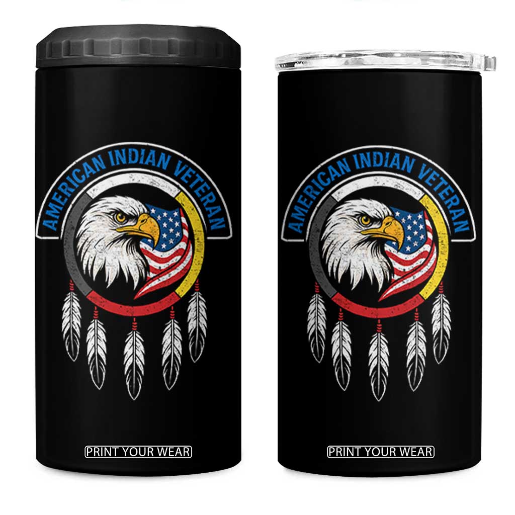 American Indian Veteran 4 in 1 Can Cooler Tumbler Native American Veteran Eagle Dreamcatcher TS11 One Size: 16 oz Black Print Your Wear