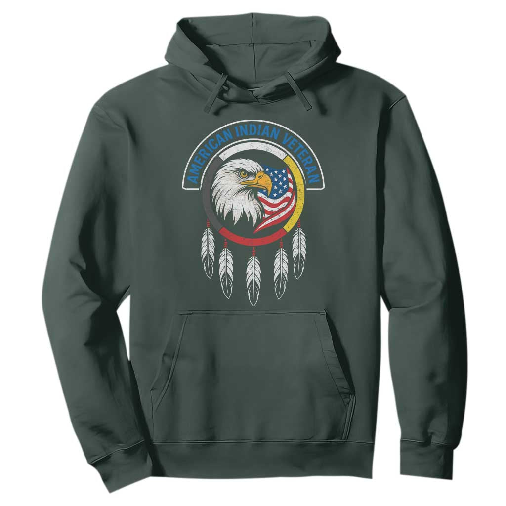 American Indian Veteran Hoodie Native American Veteran Eagle Dreamcatcher TS11 Dark Forest Green Print Your Wear