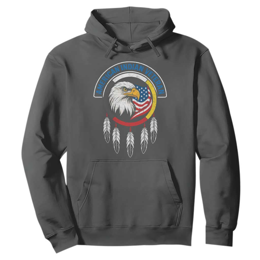American Indian Veteran Hoodie Native American Veteran Eagle Dreamcatcher TS11 Dark Heather Print Your Wear