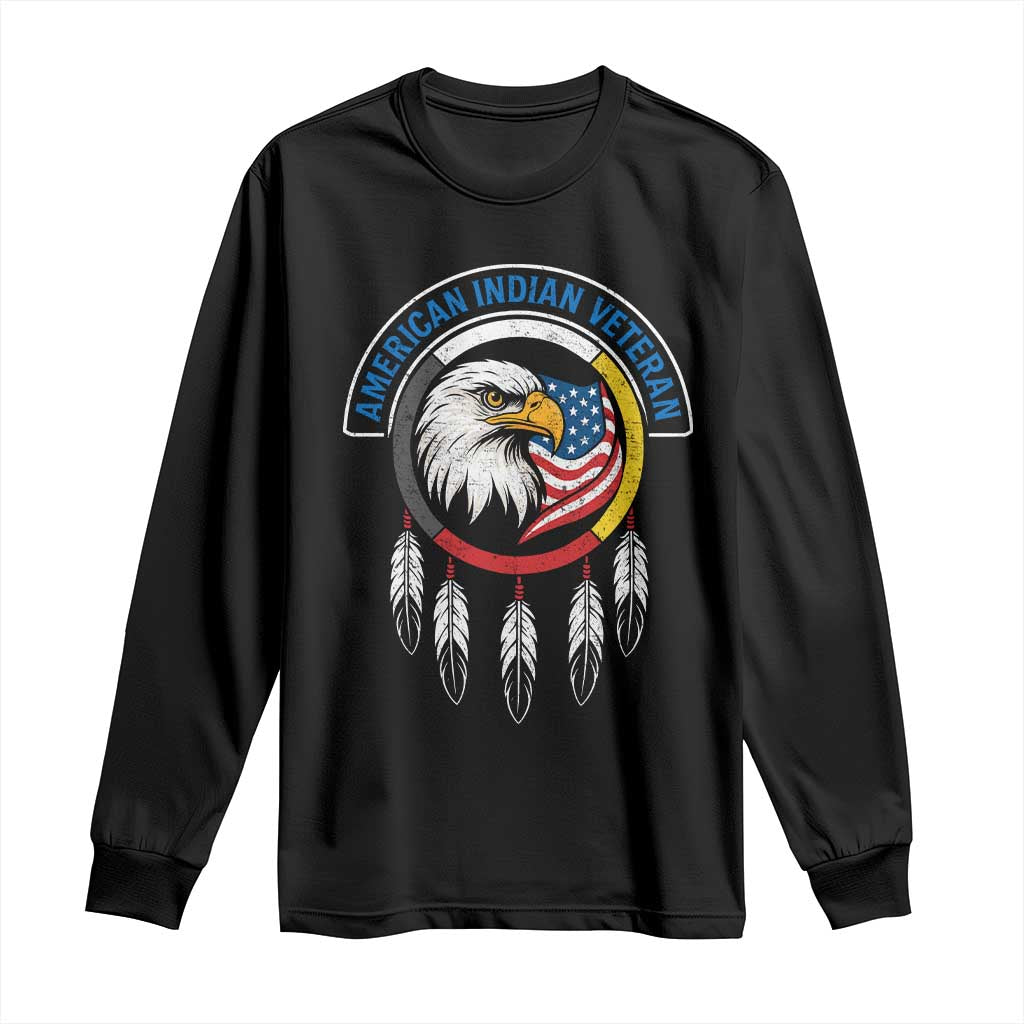 American Indian Veteran Long Sleeve Shirt Native American Veteran Eagle Dreamcatcher TS11 Black Print Your Wear