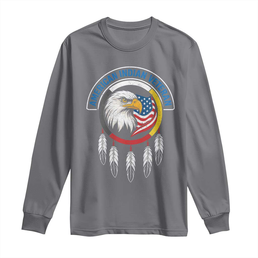 American Indian Veteran Long Sleeve Shirt Native American Veteran Eagle Dreamcatcher TS11 Charcoal Print Your Wear