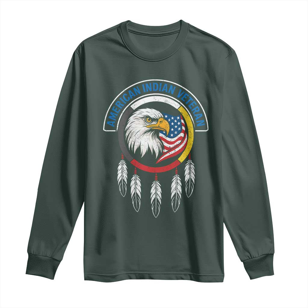 American Indian Veteran Long Sleeve Shirt Native American Veteran Eagle Dreamcatcher TS11 Dark Forest Green Print Your Wear