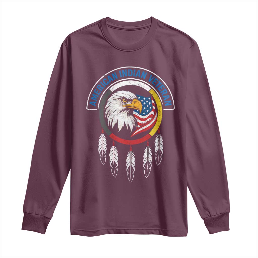 American Indian Veteran Long Sleeve Shirt Native American Veteran Eagle Dreamcatcher TS11 Maroon Print Your Wear