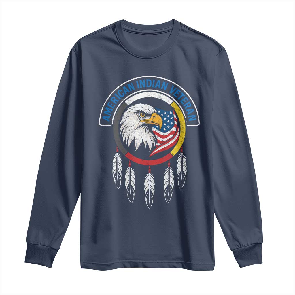 American Indian Veteran Long Sleeve Shirt Native American Veteran Eagle Dreamcatcher TS11 Navy Print Your Wear